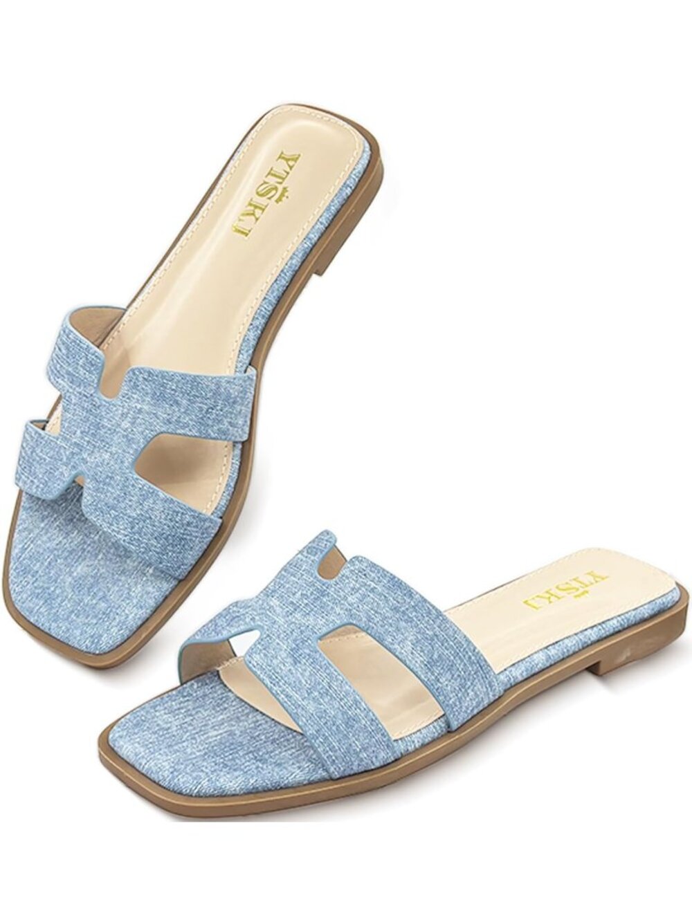 🆕Women's Denim Blue Comfortable Flat Open Toe Casual Wide Width Cute Shoes